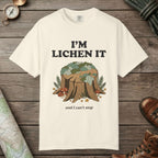 Ivory color unisex graphic t-shirt with "I'm Lichen It" design