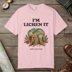 Blossom color unisex graphic t-shirt with "I'm Lichen It" design