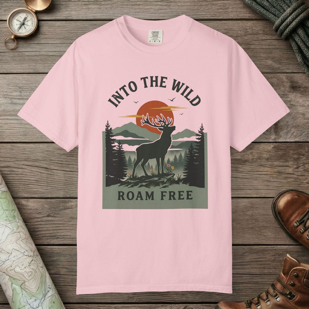 Blossom color unisex graphic t-shirt with "Into The Wild Vintage" design