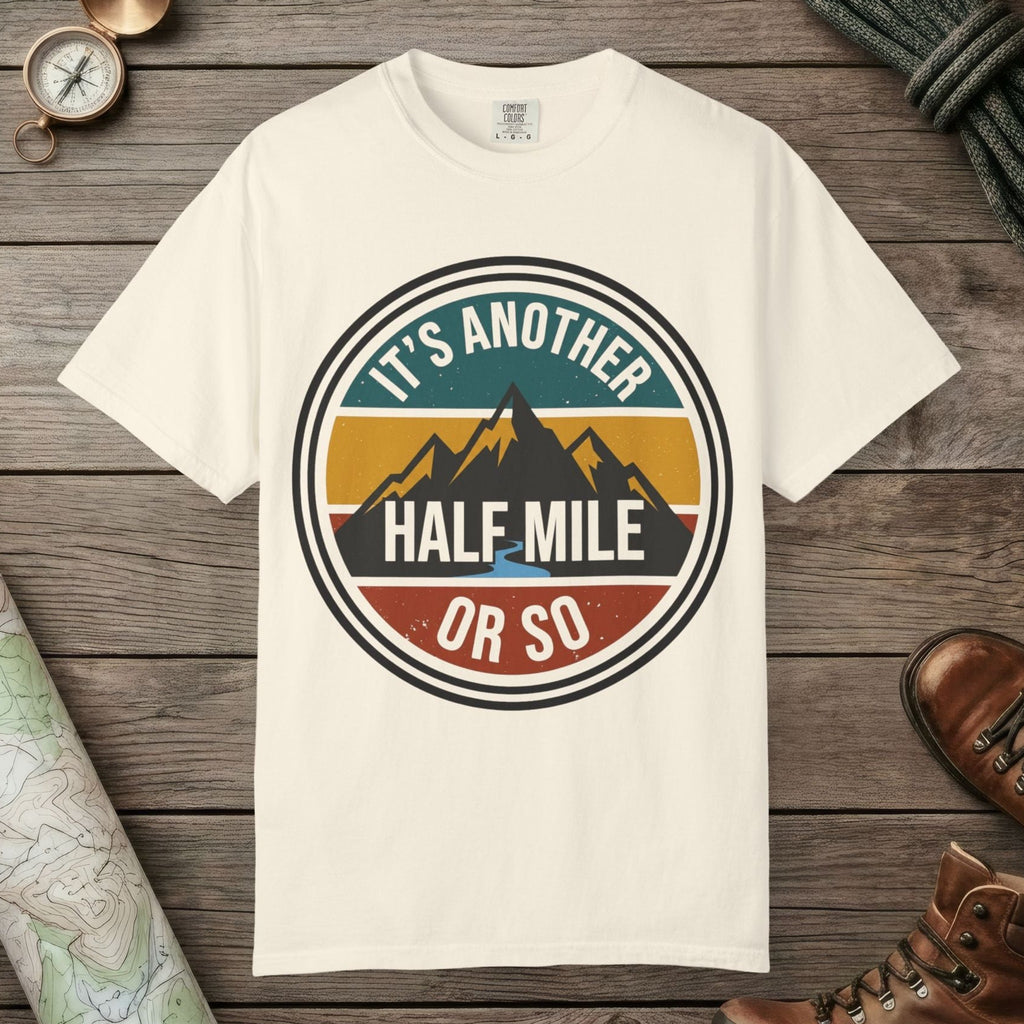 Ivory color unisex graphic t-shirt with "It's Another Half Mile" design