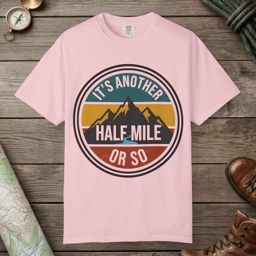 Blossom color unisex graphic t-shirt with "It's Another Half Mile" design