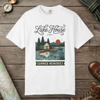 White color unisex graphic t-shirt with "Lake House Vintage" design