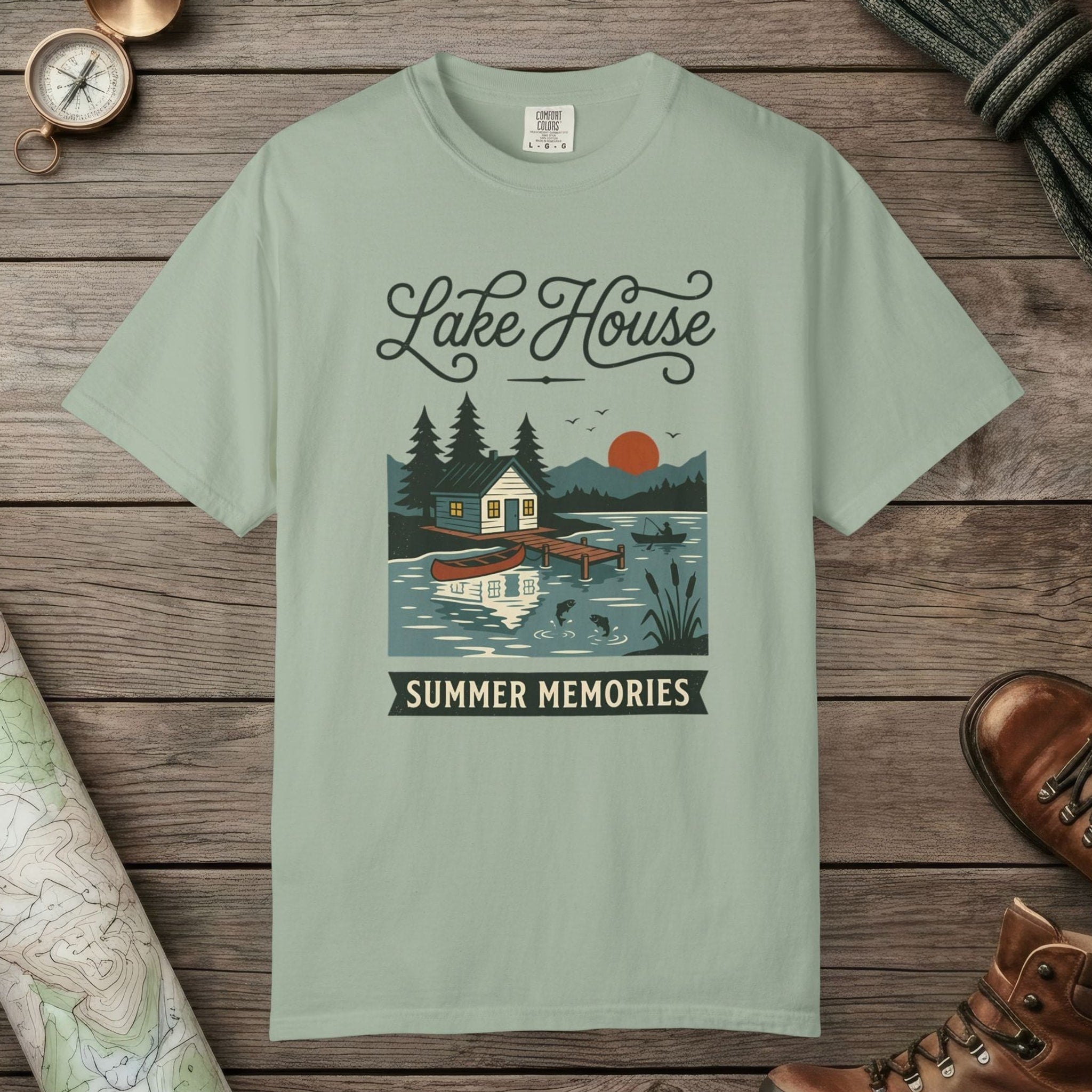 Bay color unisex graphic t-shirt with "Lake House Vintage" design