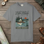 Grey color unisex graphic t-shirt with "Lake House Vintage" design