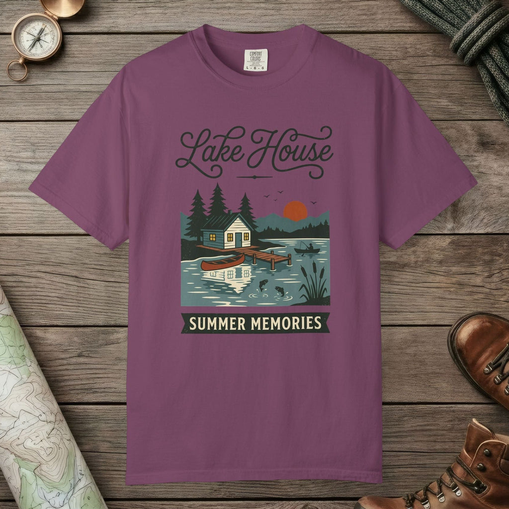 Berry color unisex graphic t-shirt with "Lake House Vintage" design