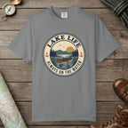 Grey color unisex graphic t-shirt with "Lake Life Vintage" design