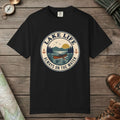 Black color unisex graphic t-shirt with "Lake Life Vintage" design