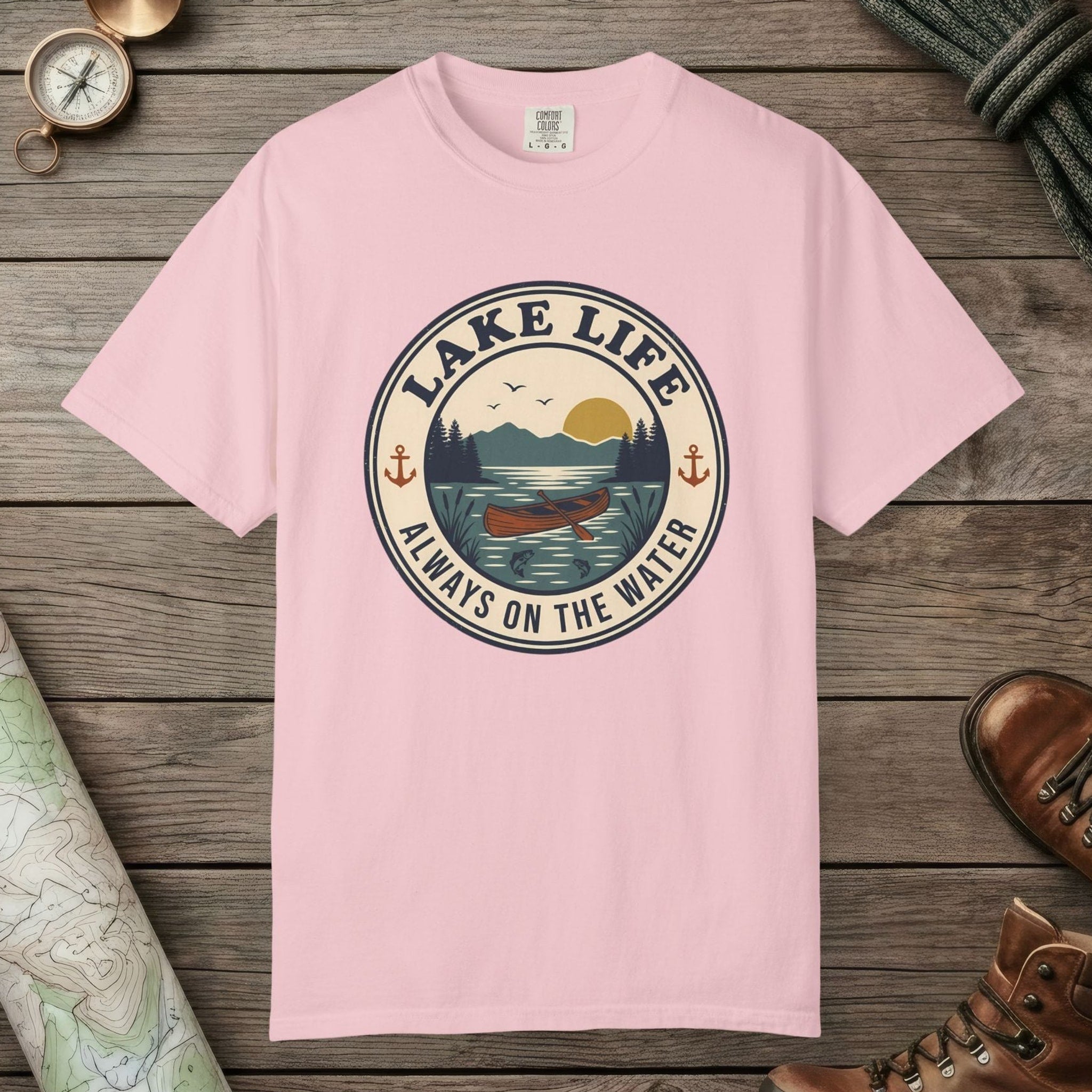 Blossom color unisex graphic t-shirt with "Lake Life Vintage" design