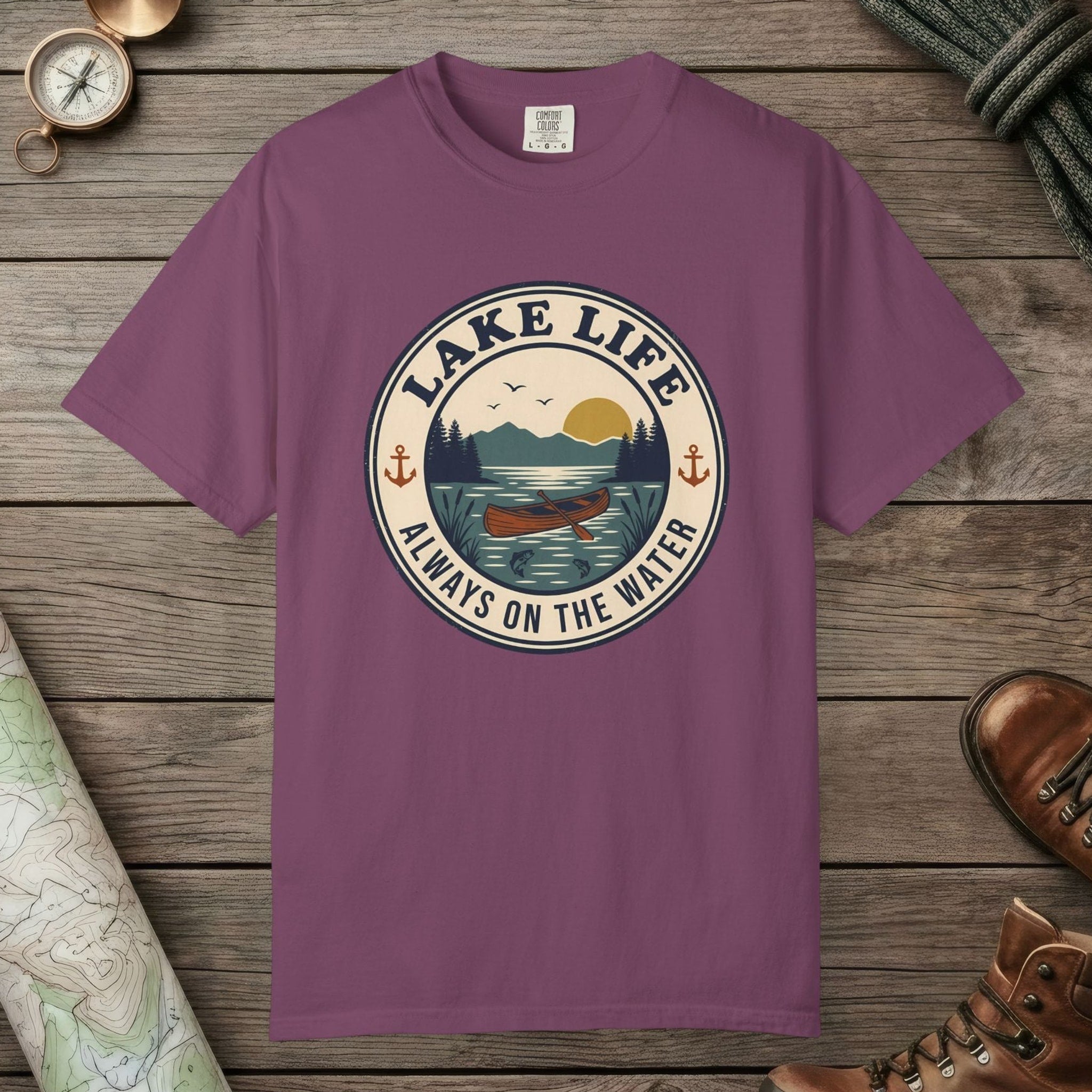 Berry color unisex graphic t-shirt with "Lake Life Vintage" design