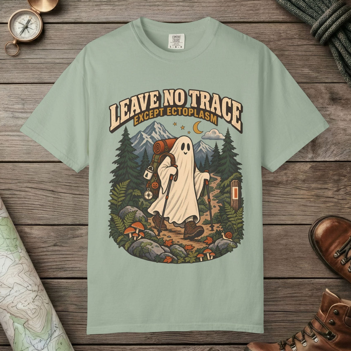 Bay color unisex graphic t-shirt with "Leave No Trace" design