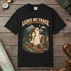 Black color unisex graphic t-shirt with "Leave No Trace" design