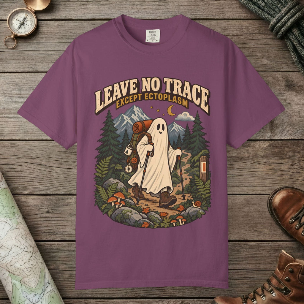 Berry color unisex graphic t-shirt with "Leave No Trace" design