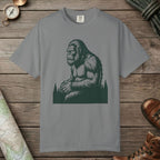 Grey color unisex graphic t-shirt with "Meditating Bigfoot" design