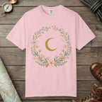 Blossom color unisex graphic t-shirt with "Moon & Wildflower Wreath" design
