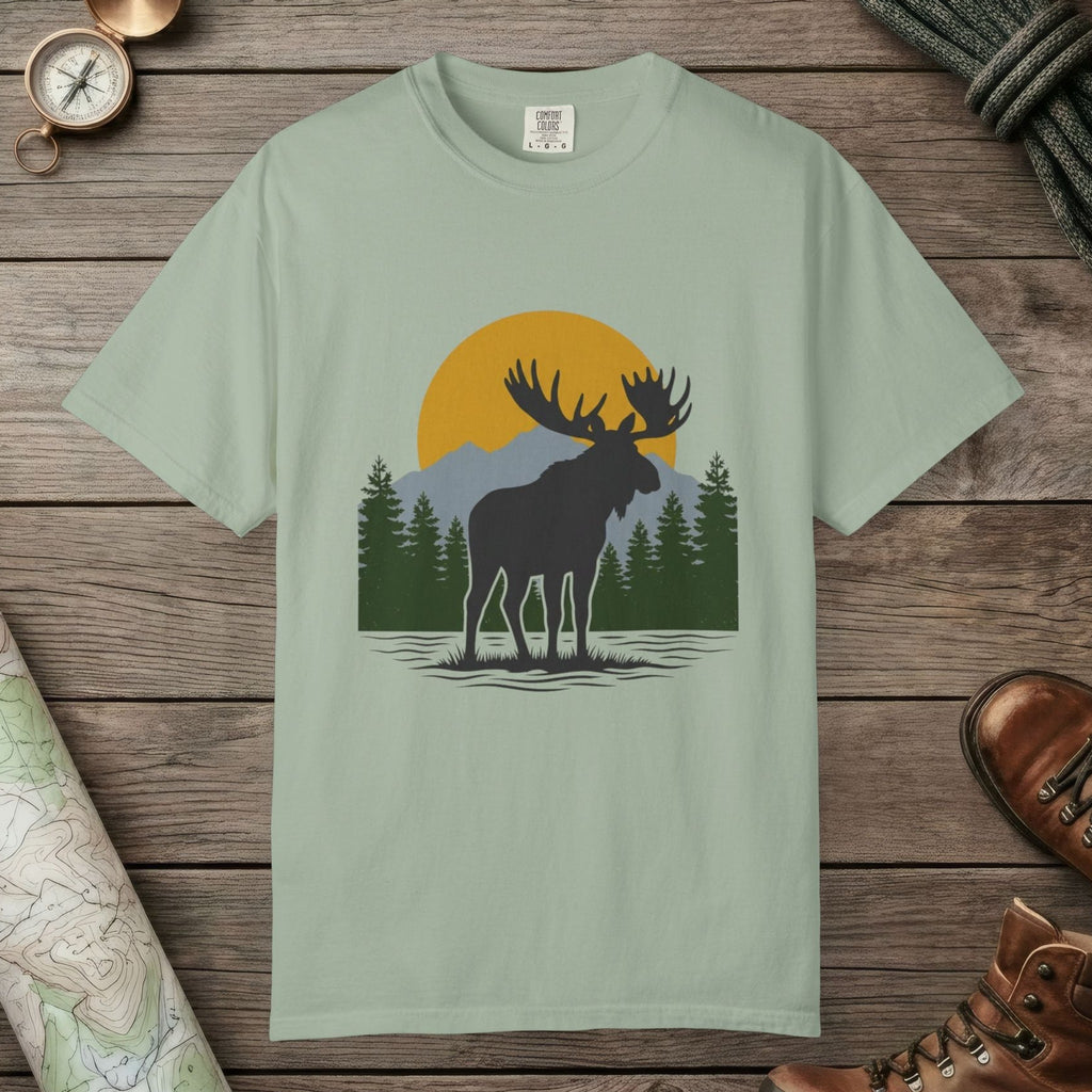 Bay color unisex graphic t-shirt with "Moose Spirit" design