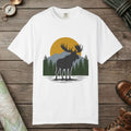 White color unisex graphic t-shirt with "Moose Spirit" design