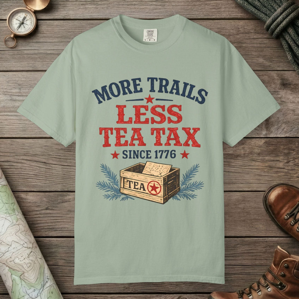 Bay color unisex graphic t-shirt with "More Trails" design