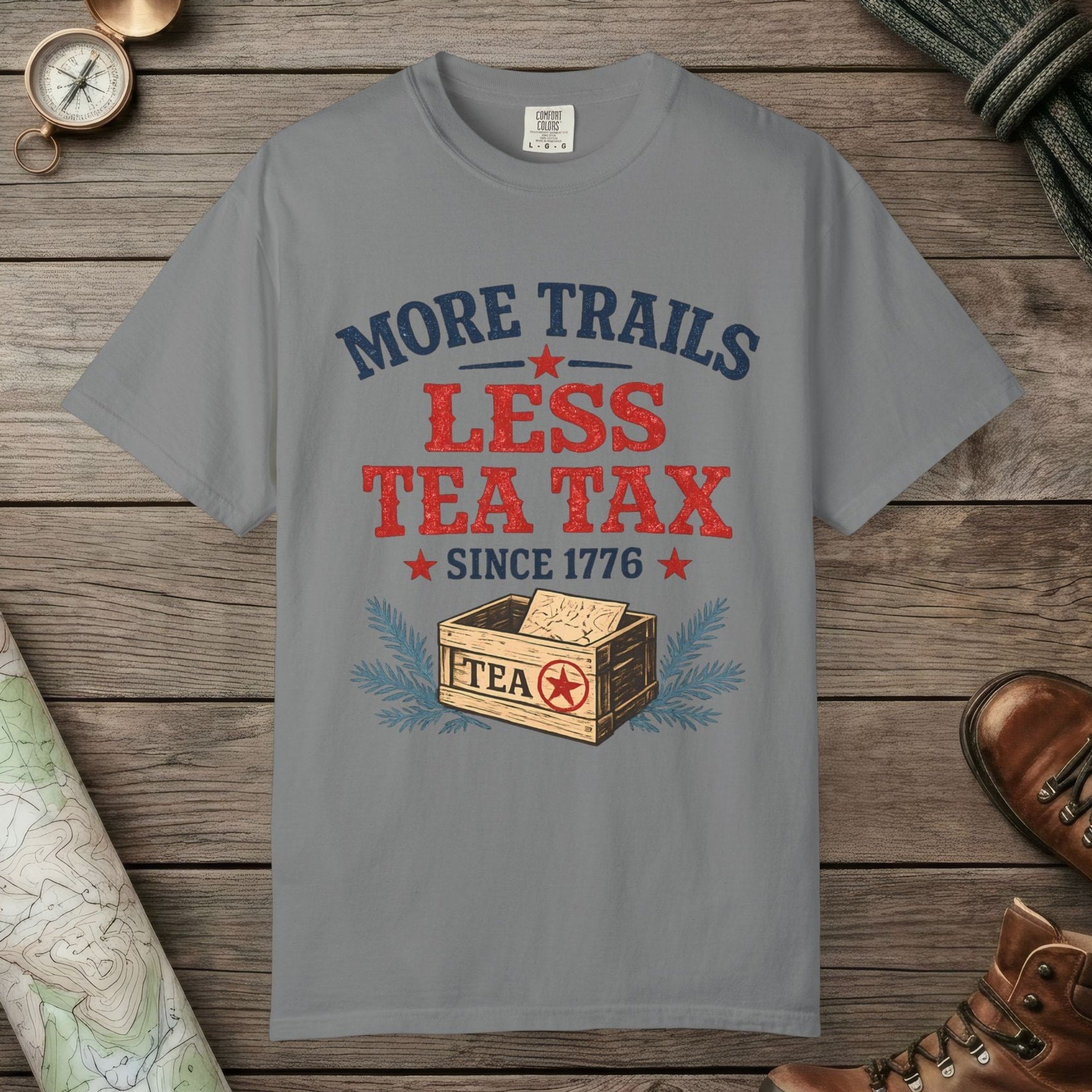 Grey color unisex graphic t-shirt with "More Trails" design