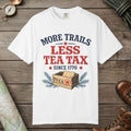 White color unisex graphic t-shirt with "More Trails" design