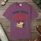 Berry color unisex graphic t-shirt with "More Trails" design