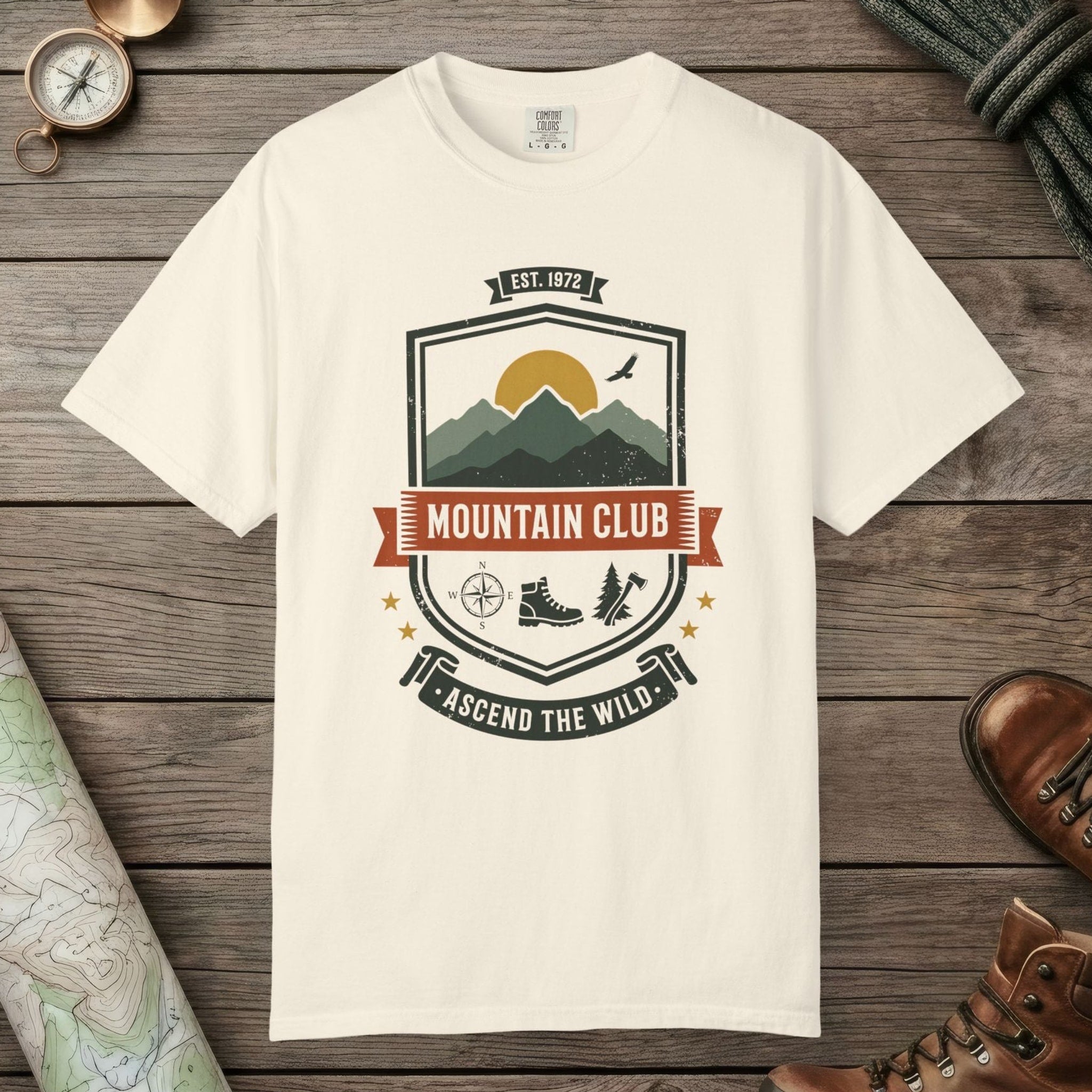 Ivory color unisex graphic t-shirt with "Mountain Club" design