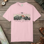Blossom color unisex graphic t-shirt with "Mountains Are Calling" design