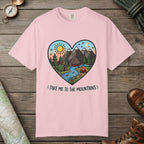 Blossom color unisex graphic t-shirt with "Mountains Hearts" design