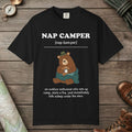 Black color unisex graphic t-shirt with "Nap Camper Definition" design