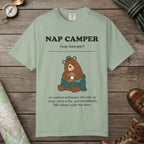 Bay color unisex graphic t-shirt with "Nap Camper Definition" design