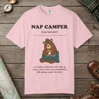Blossom color unisex graphic t-shirt with "Nap Camper Definition" design