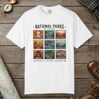 White color unisex graphic t-shirt with "National Parks of The USA" design