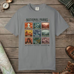 Grey color unisex graphic t-shirt with "National Parks of The USA" design