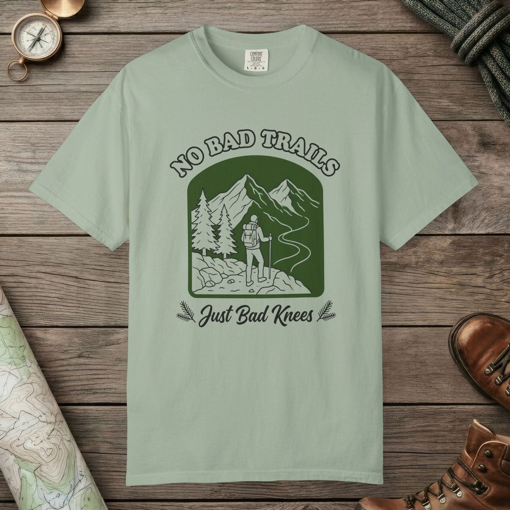 Bay color unisex graphic t-shirt with "No Bad Trails" design