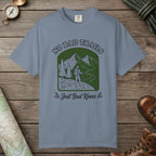 Blue Jean color unisex graphic t-shirt with "No Bad Trails" design