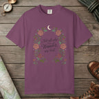 Berry color unisex graphic t-shirt with "Not All Who Wanders" design
