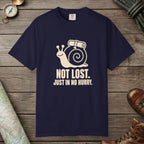 True Navy color unisex graphic t-shirt with "Not Lost Snail" design