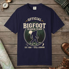 True Navy color unisex graphic t-shirt with "Official Bigfoot Search Team" design