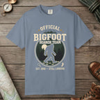 Blue Jean color unisex graphic t-shirt with "Official Bigfoot Search Team" design