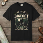 Black color unisex graphic t-shirt with "Official Bigfoot Search Team" design