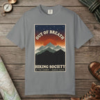 Grey color unisex graphic t-shirt with "Out Of Breath Barely Alive" design