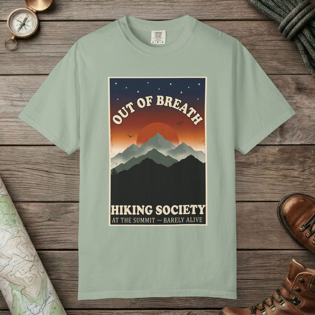 Bay color unisex graphic t-shirt with "Out Of Breath Barely Alive" design