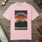 Blossom color unisex graphic t-shirt with "Out Of Breath Barely Alive" design