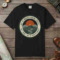 Black color unisex graphic t-shirt with "Out Of Breath Funny Hiking" design