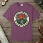 Berry color unisex graphic t-shirt with "Out Of Breath Funny Hiking" design