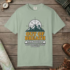 Bay color unisex graphic t-shirt with "Out Of Breath Hiking Society" design