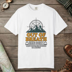 White color unisex graphic t-shirt with "Out Of Breath Hiking Society" design