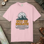 Blossom color unisex graphic t-shirt with "Out Of Breath Hiking Society" design