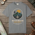 Grey color unisex graphic t-shirt with "Out Of Breath" design