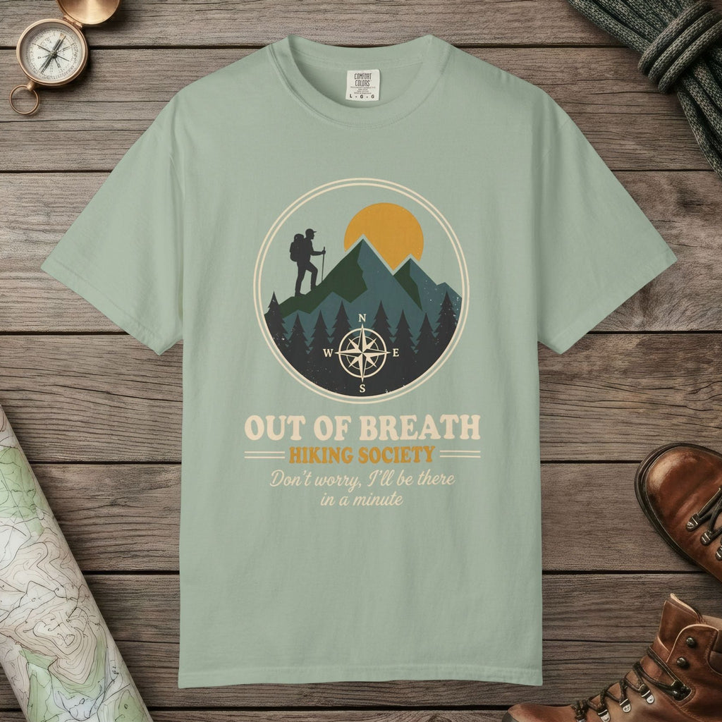 Bay color unisex graphic t-shirt with "Out Of Breath" design