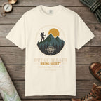Ivory color unisex graphic t-shirt with "Out Of Breath" design